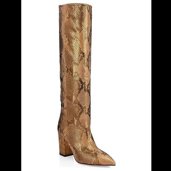 PARIS TEXAS Knee-high Lamé Python-embossed Leather Boots In Bronze $825 - Picture 2 of 8